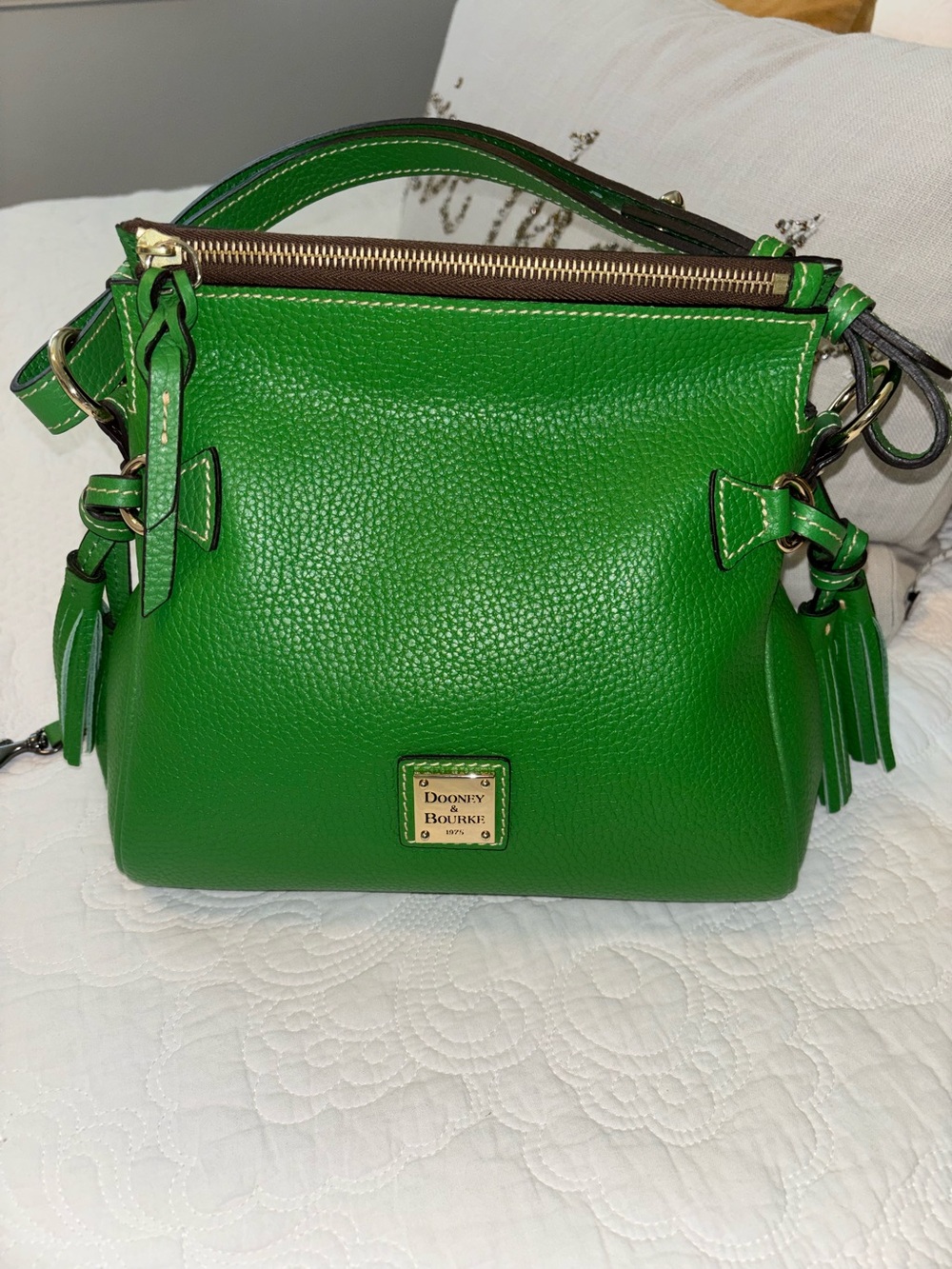 Dooney & Bourke Green Pebble Leather Shoulder Bag with Gold Hardware